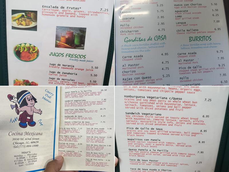 El Indio Cocina Mexicana Menu