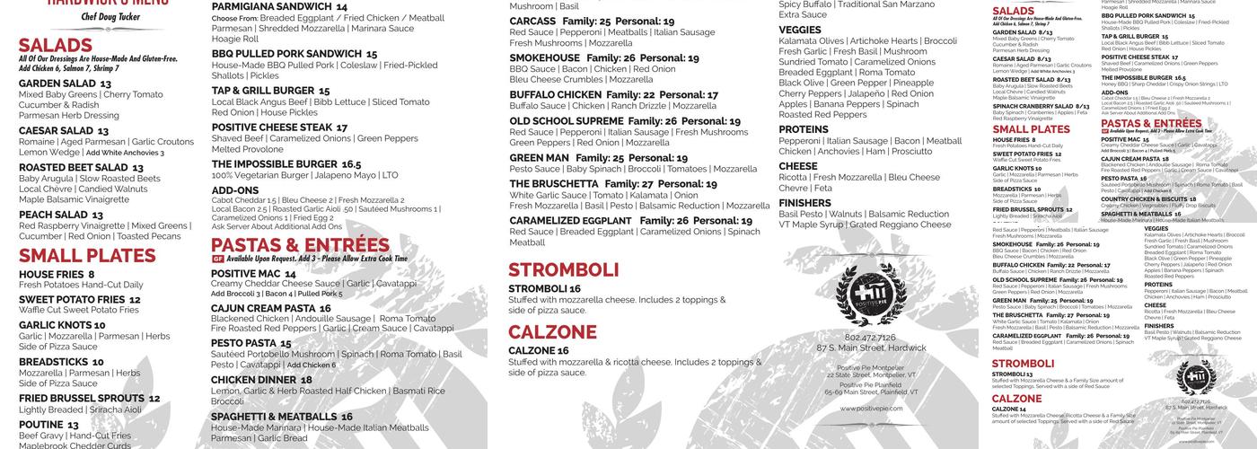 Positive Pie Hardwick Menu