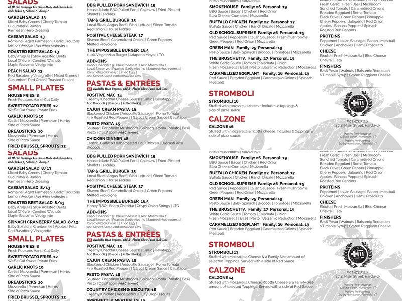 Positive Pie Hardwick Menu