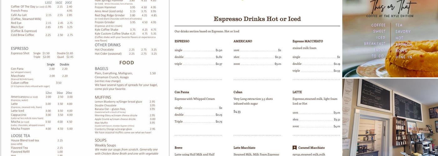Coffee At The Kyle Menu