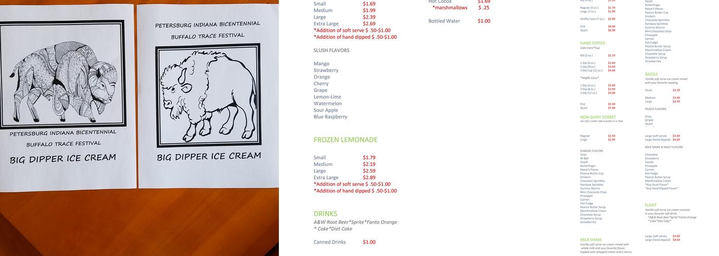Big Dipper Ice Cream Menu
