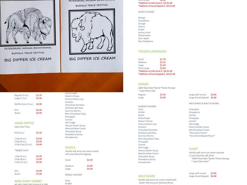 Big Dipper Ice Cream Menu