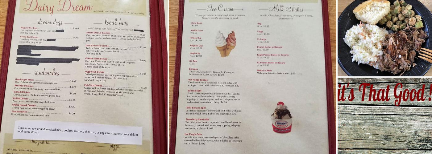 Dairy Dream Menu