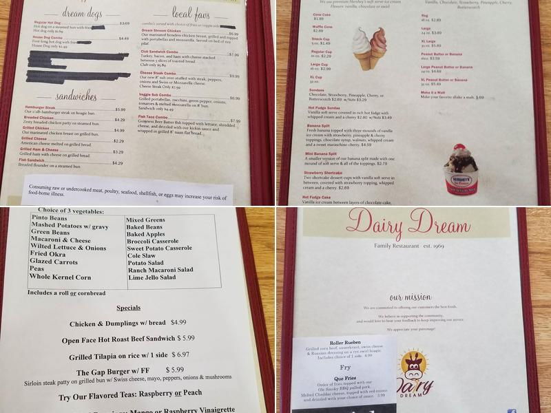 Dairy Dream Menu