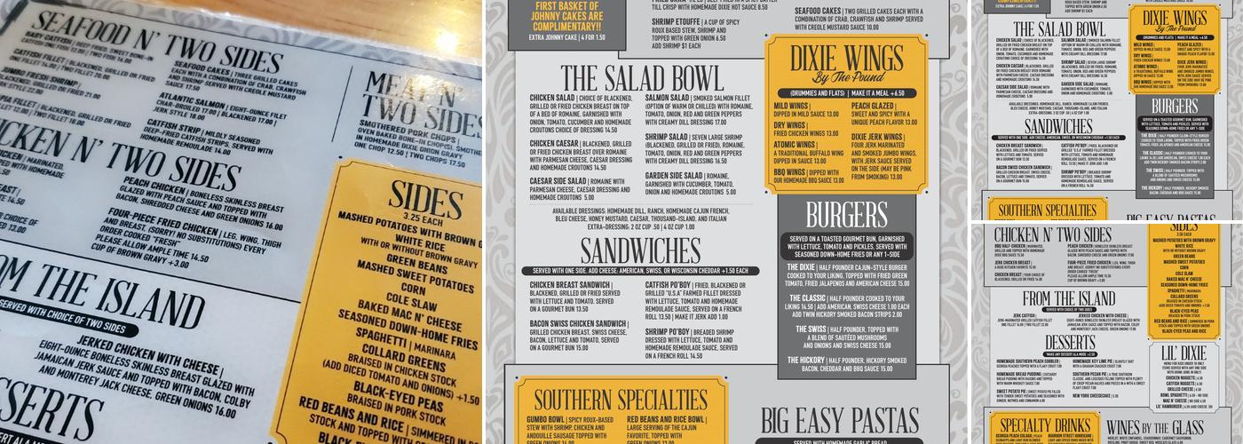Dixie Kitchen and Bait Shop Menu
