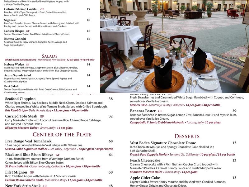 Sinclair's Restaurant Menu