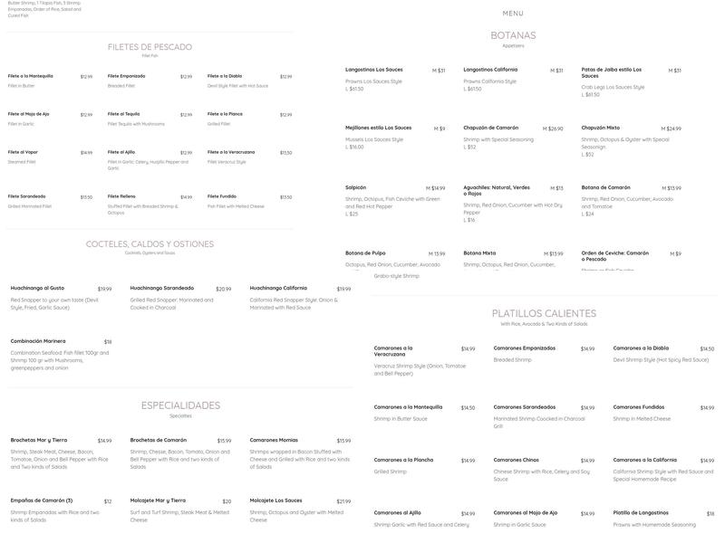 Mariscos Los Sauces Menu