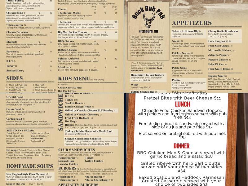 Buck Rub Pub & Lodge Menu