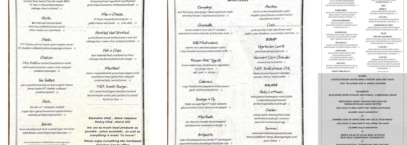 Parsons Dinner House Menu