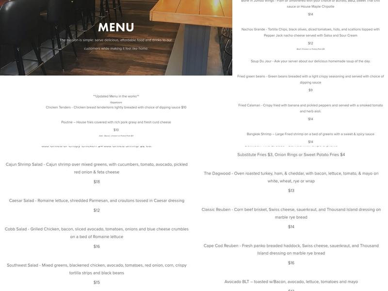 The Gap Pub & Grill Menu