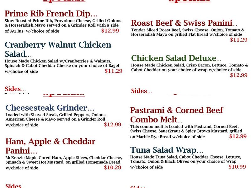 Lyndonville Bagel Depot Menu