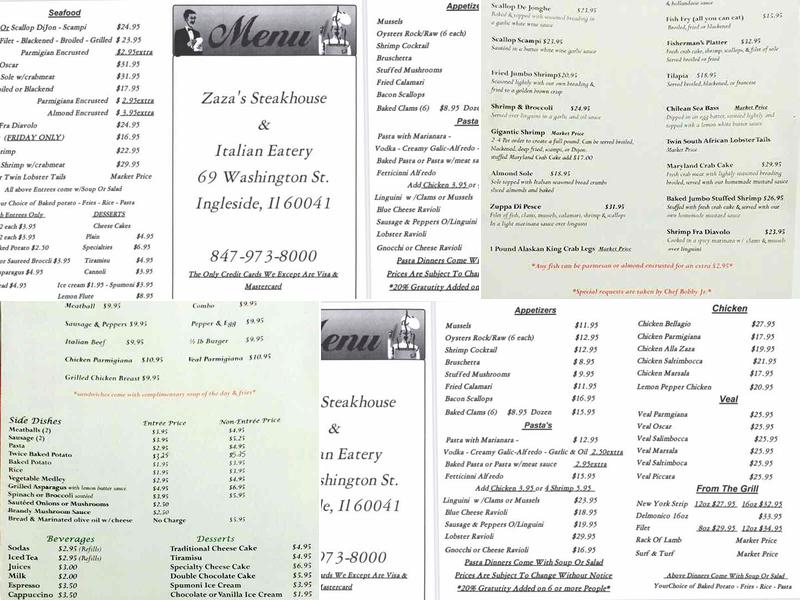 Zaza’s Steakhouse and Italian Eatery Menu
