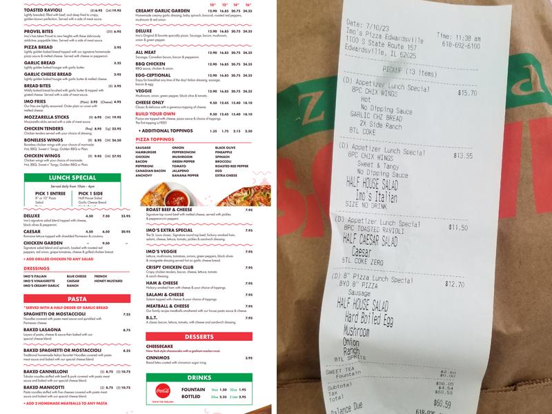 Imo's Pizza Menu