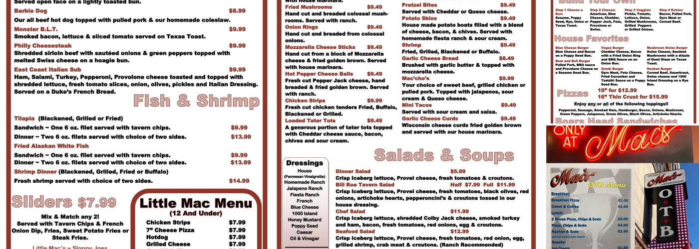 Mac's Downtown Menu