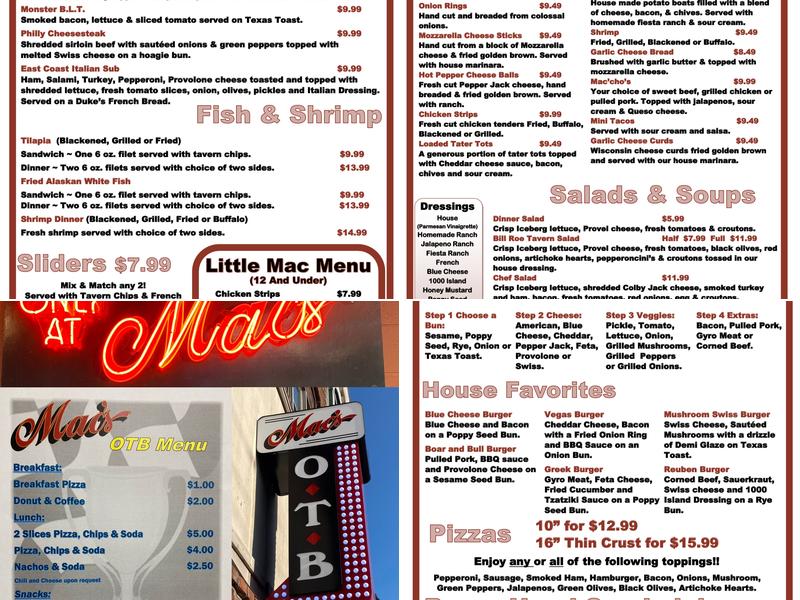 Mac's Downtown Menu