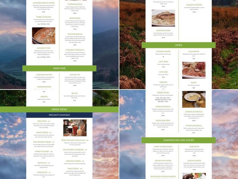 Morrison's Irish Pub Menu