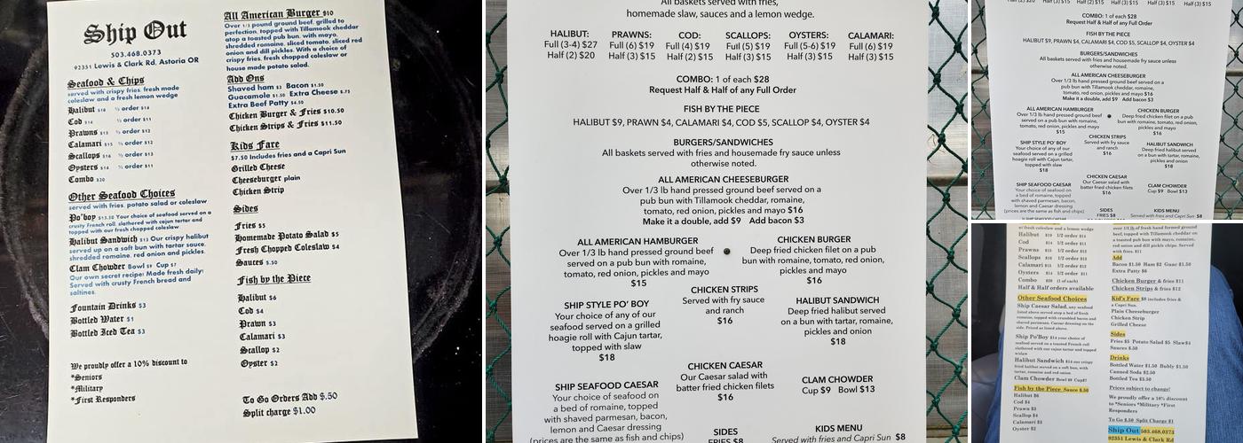 Ship Out Fish & Chips Menu