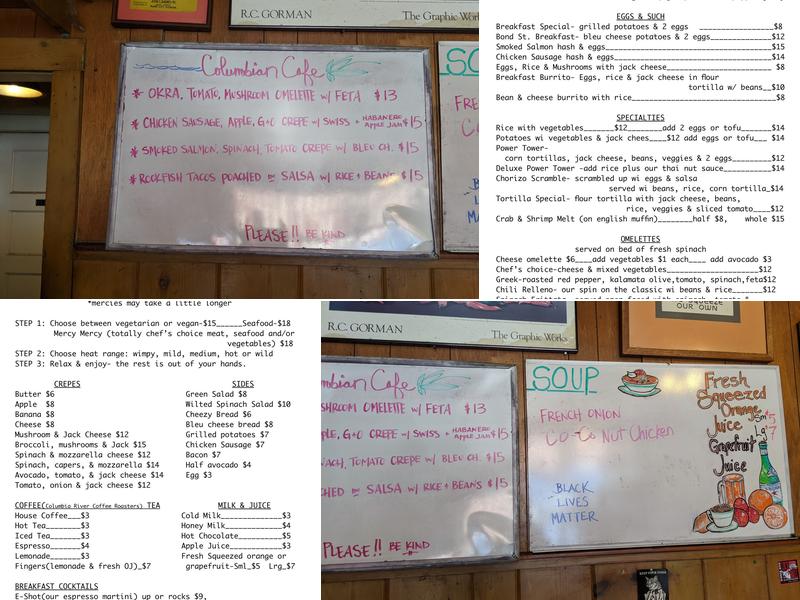 Columbian Cafe Menu