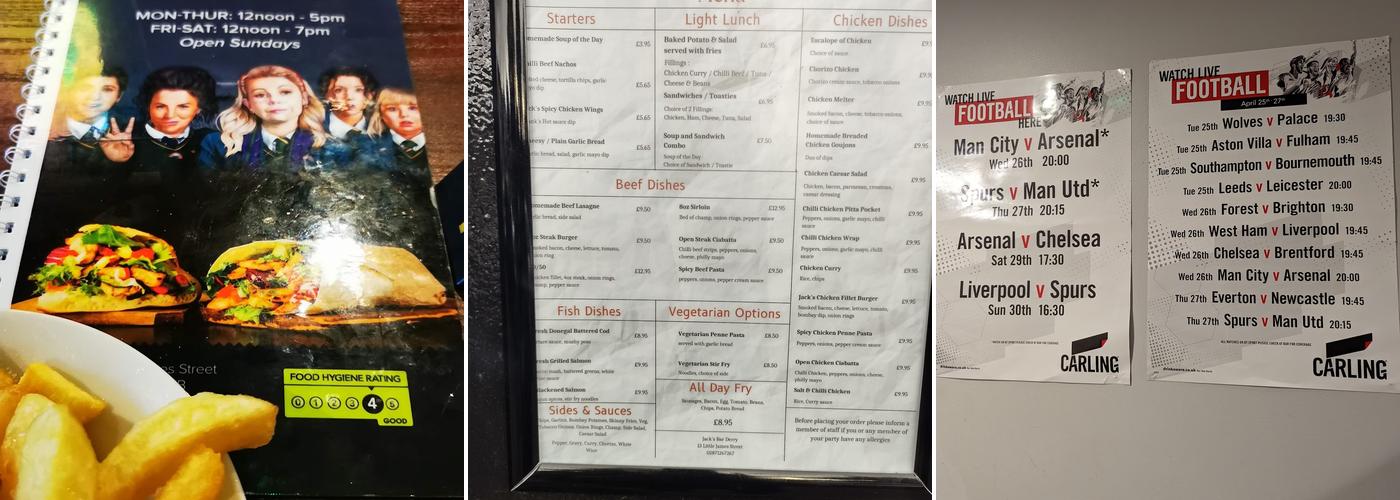Jack's Bar Menu