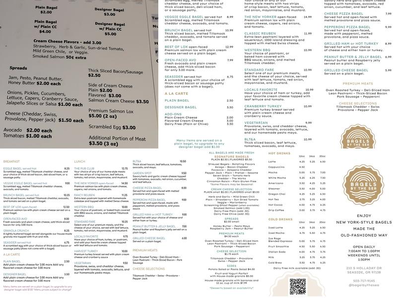 Bagels by the Sea Menu
