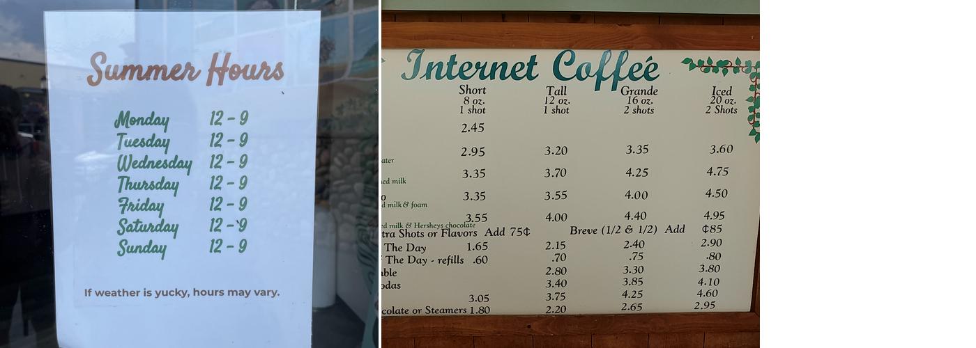 Internet Coffeé Menu