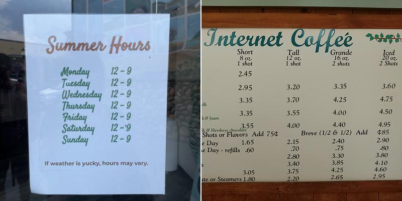 Internet Coffeé Menu