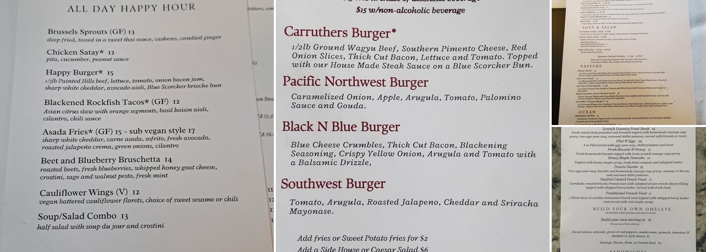 Carruthers Restaurant Menu