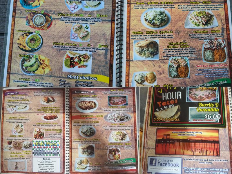 La Cabaña de Raya Menu