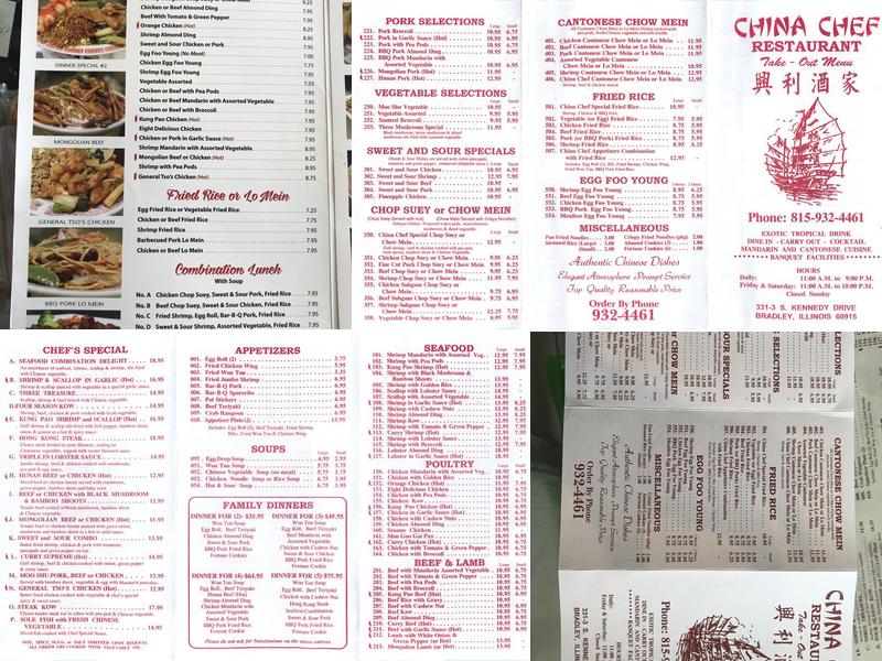 China Chef Restaurant Menu