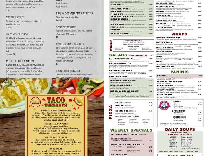 Oliver's Bar & Grill Menu
