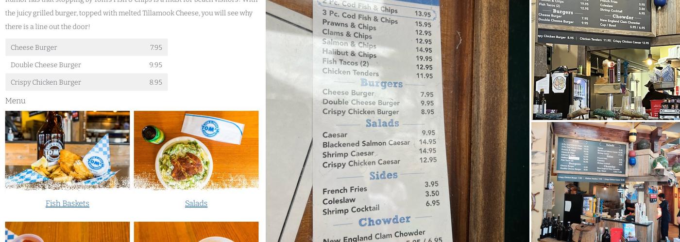 Tom's Fish & Chips Menu