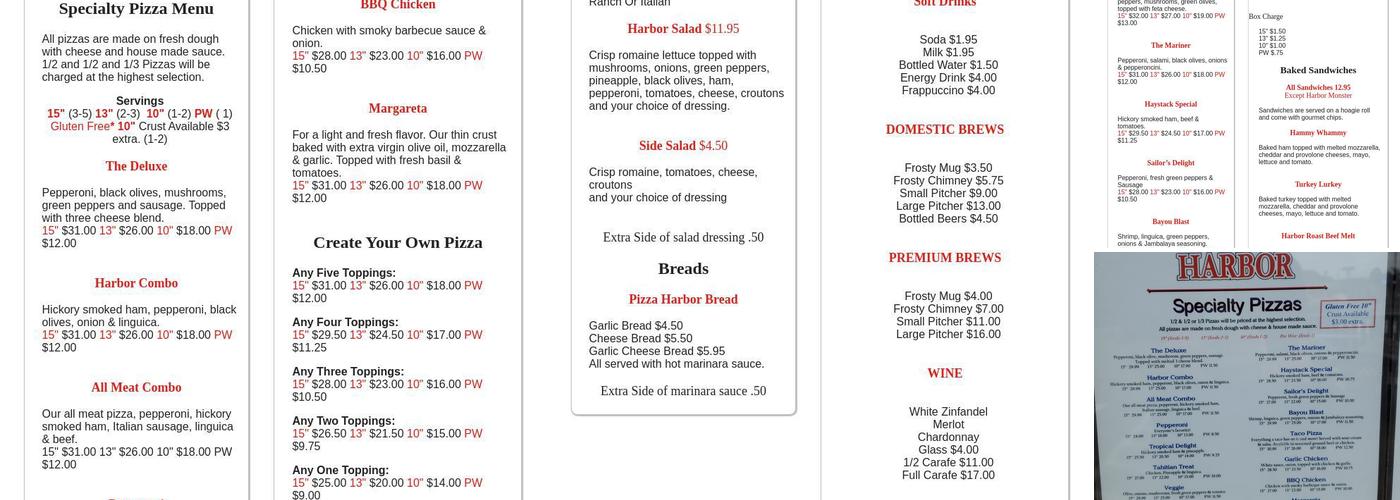 Pizza Harbor Menu