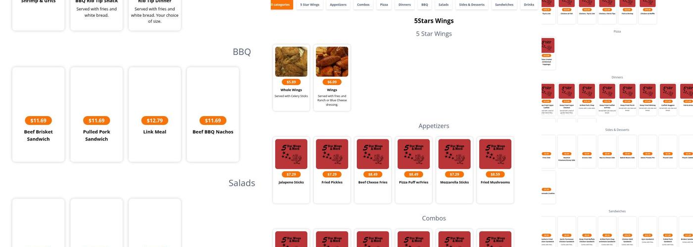 5 Star Wings Menu
