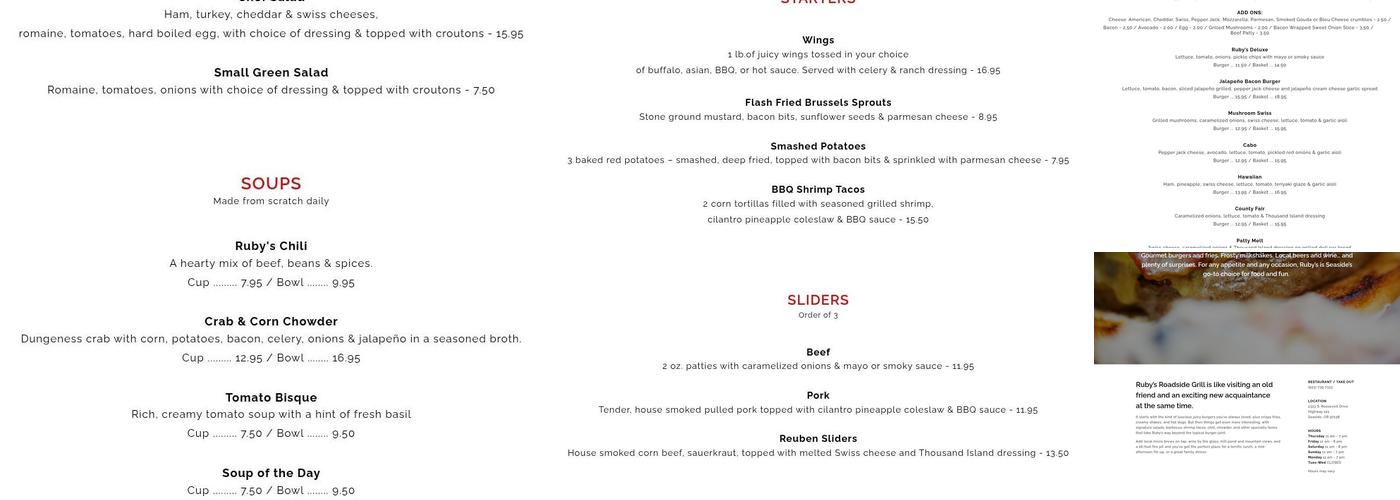 Ruby's Roadside Grill Menu