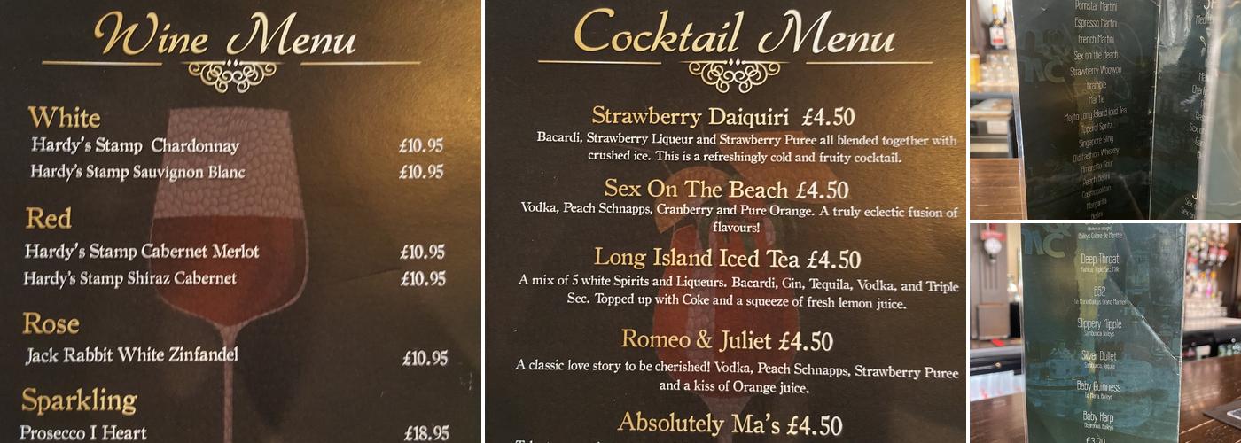 Ma Quinns Bar Menu