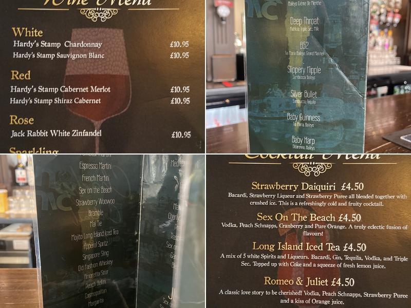 Ma Quinns Bar Menu