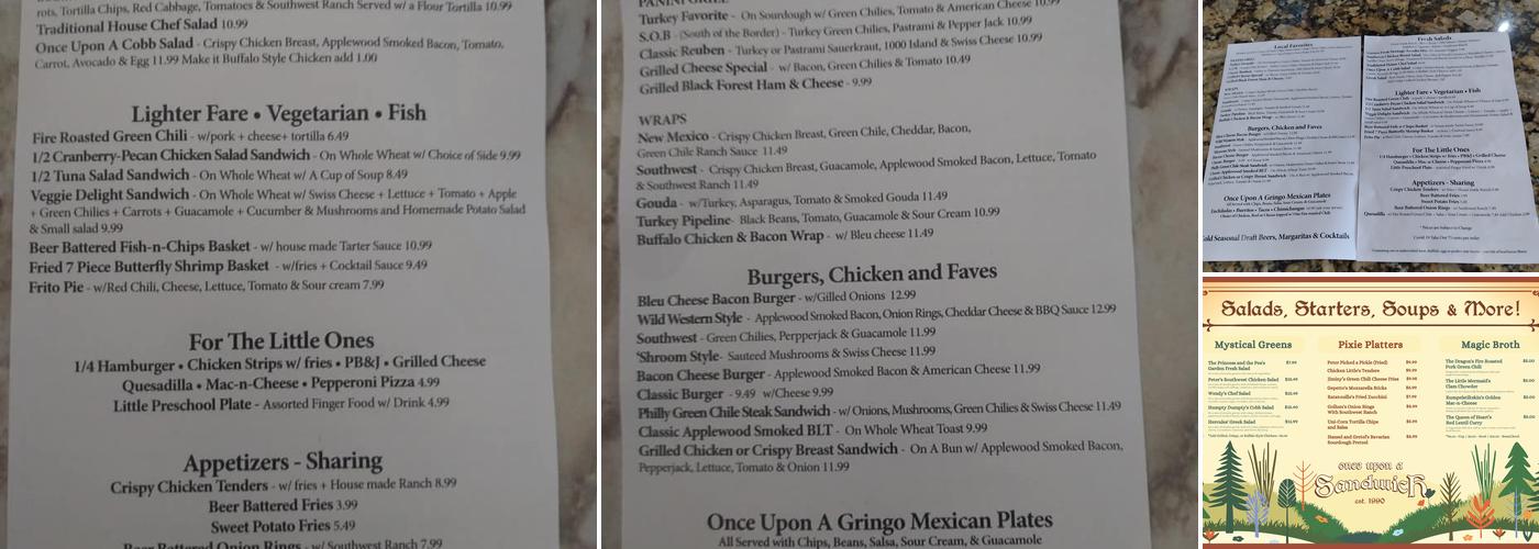 Once Upon A Sandwich Menu