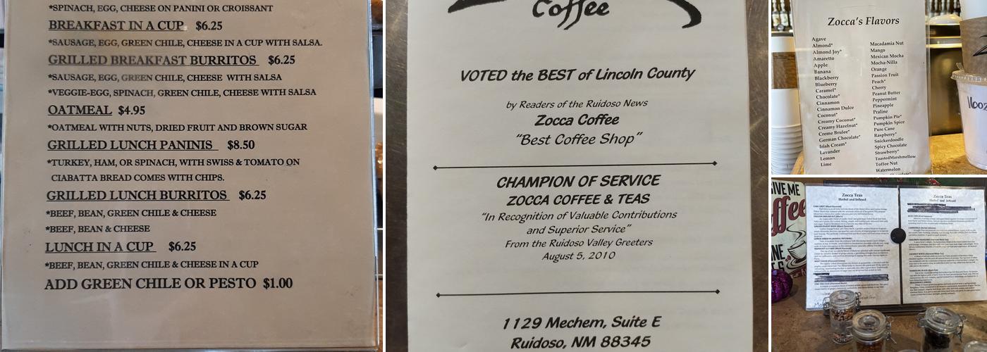 Zocca Coffee & Tea Menu