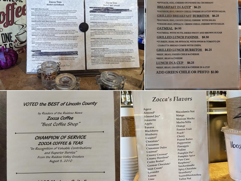 Zocca Coffee & Tea Menu