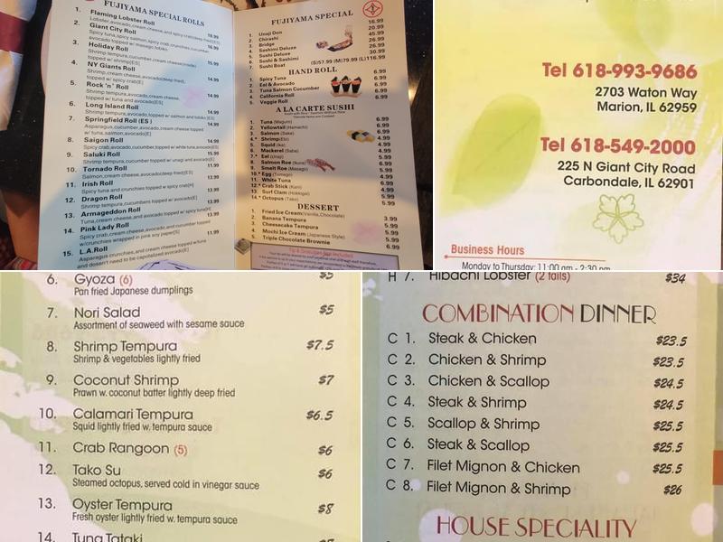 Fujiyama Japanese Steakhouse Menu