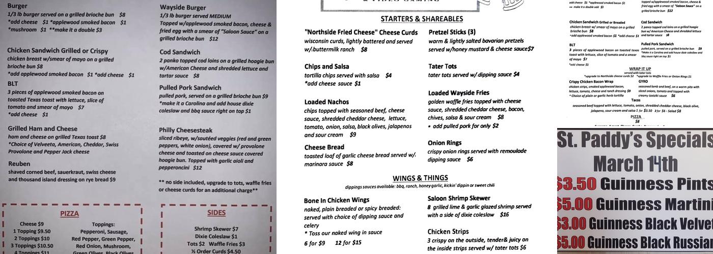 Wayside Saloon Menu