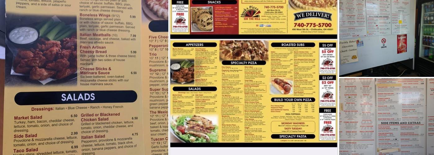 Hooks Pizza On the Hill Menu
