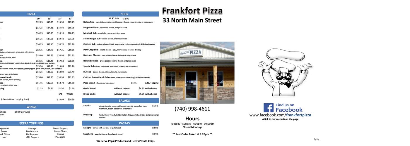 Frankfort Pizza Menu