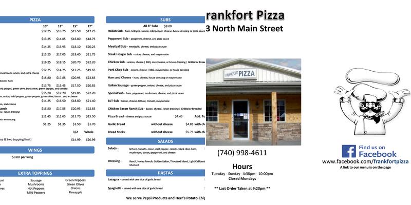 Frankfort Pizza Menu
