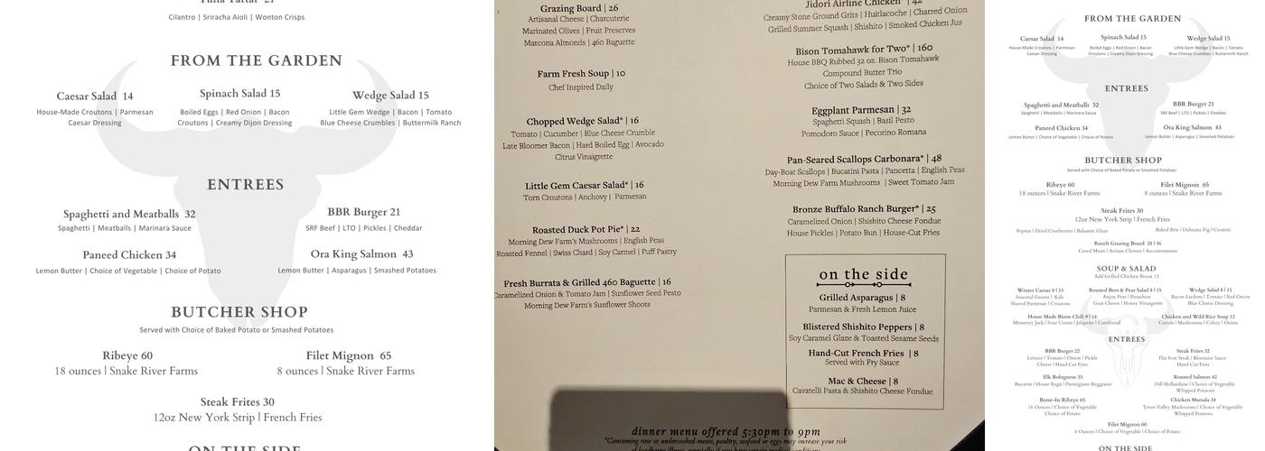 The Grille at Bronze Buffalo Ranch Menu