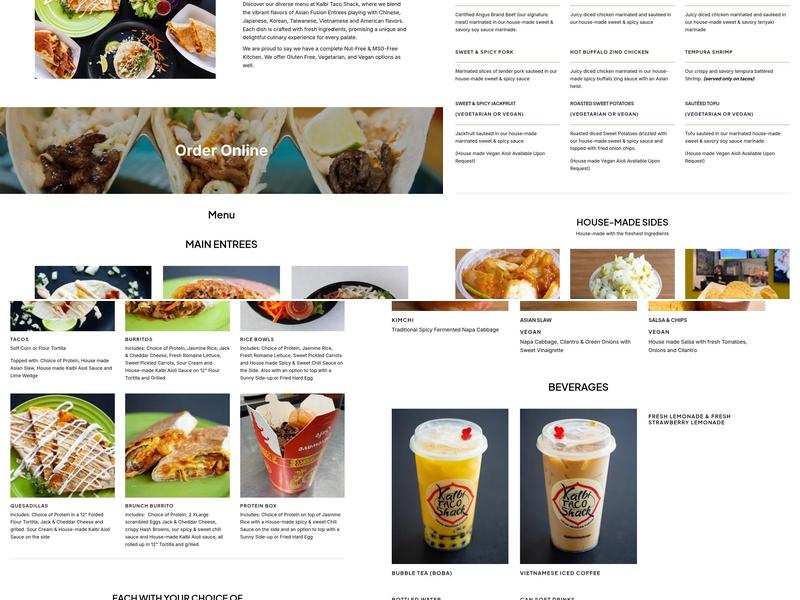 Kalbi Taco Shack Menu