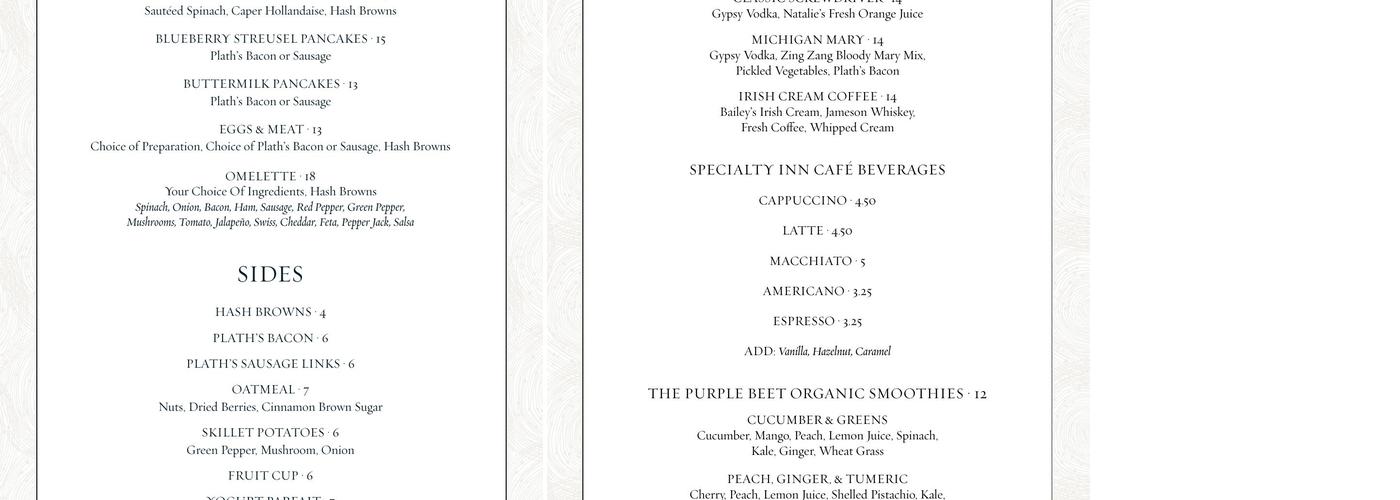 The Sagamore Room Menu