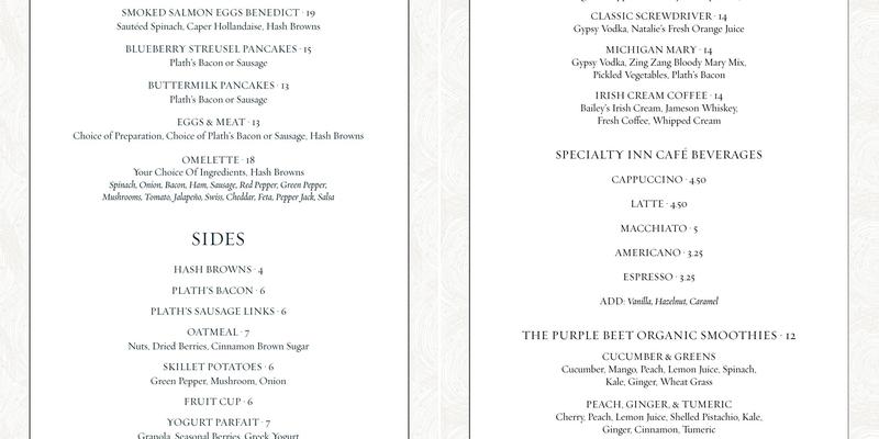 The Sagamore Room Menu