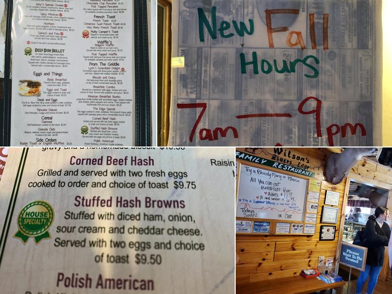 Wilson's Rivers Edge Restaurant Menu