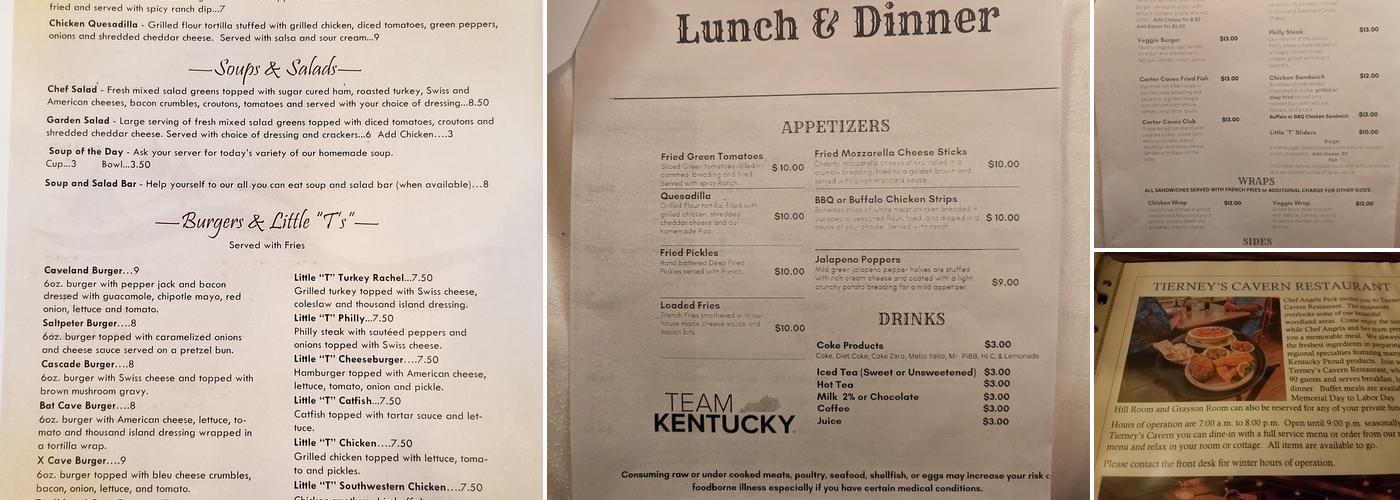 Tierney's Cavern Menu
